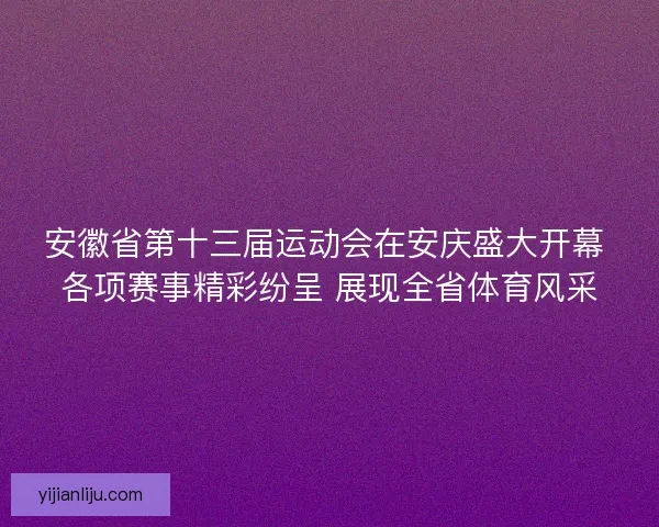 安徽省第十三届运动会在安庆盛大开幕 各项赛事精彩纷呈 展现全省体育风采